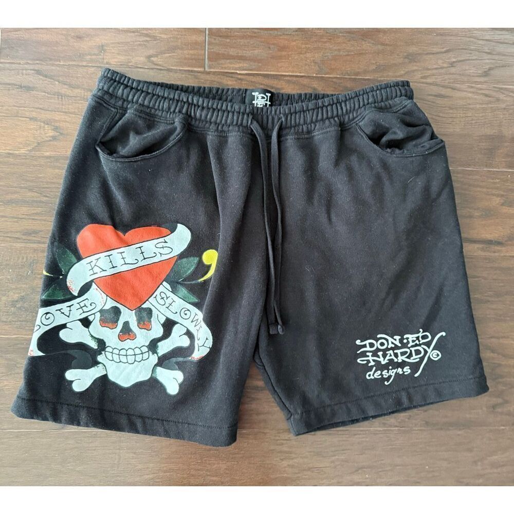 Ed Hardy Love Kills Slowly Mens Large Sweat Shorts